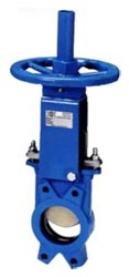 Hydravalve offers knife gate valves in sizes of 2" to 24" with cast iron bodies, stainless steel blades and EPDM seals.